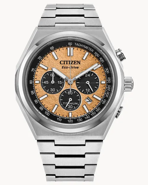 Zenshin Chrono Salmon Dial Super Titanium Bracelet CA4610 85Z CITIZEN